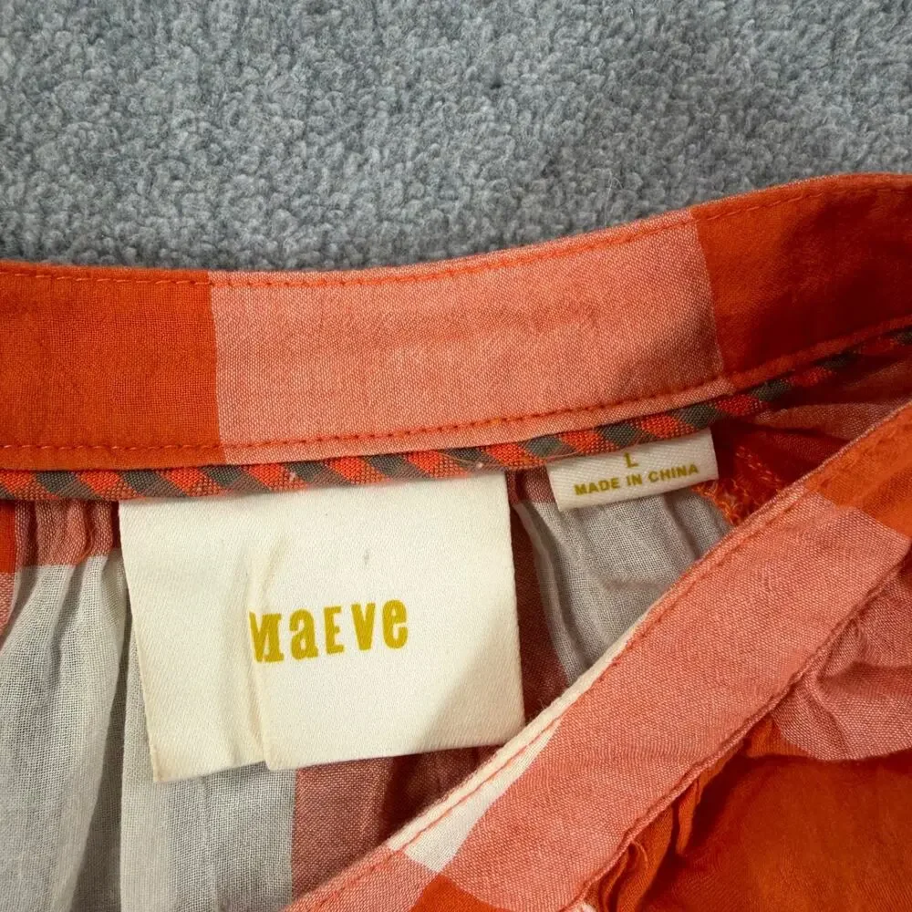Maeve Orange and White Gingham Button-Front Blouse - Picture 4 of 10
